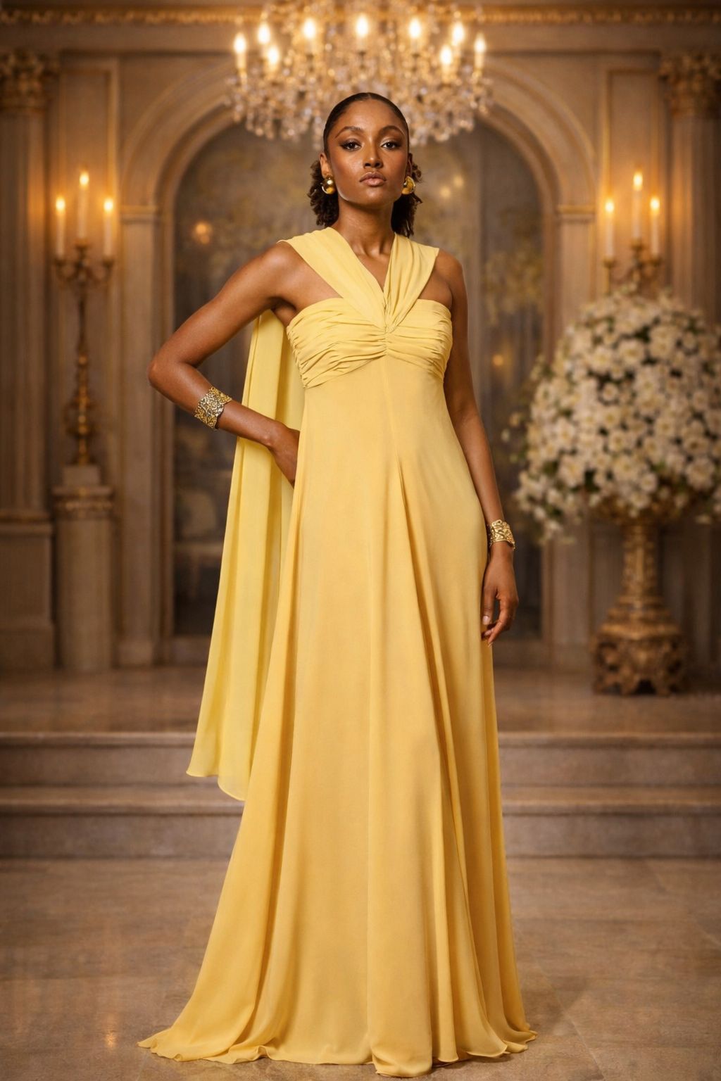 VESTIDO LONGO DE CHIFFON AMARELO - LUZIA FAZZOLLI