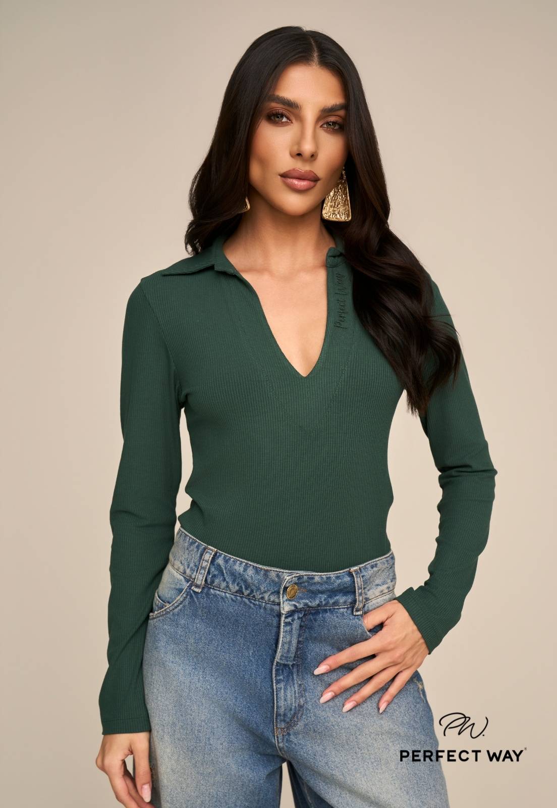 BLUSA C/ GOLA BORD INDUSTRIAL DECOTE FEMININA VERDE