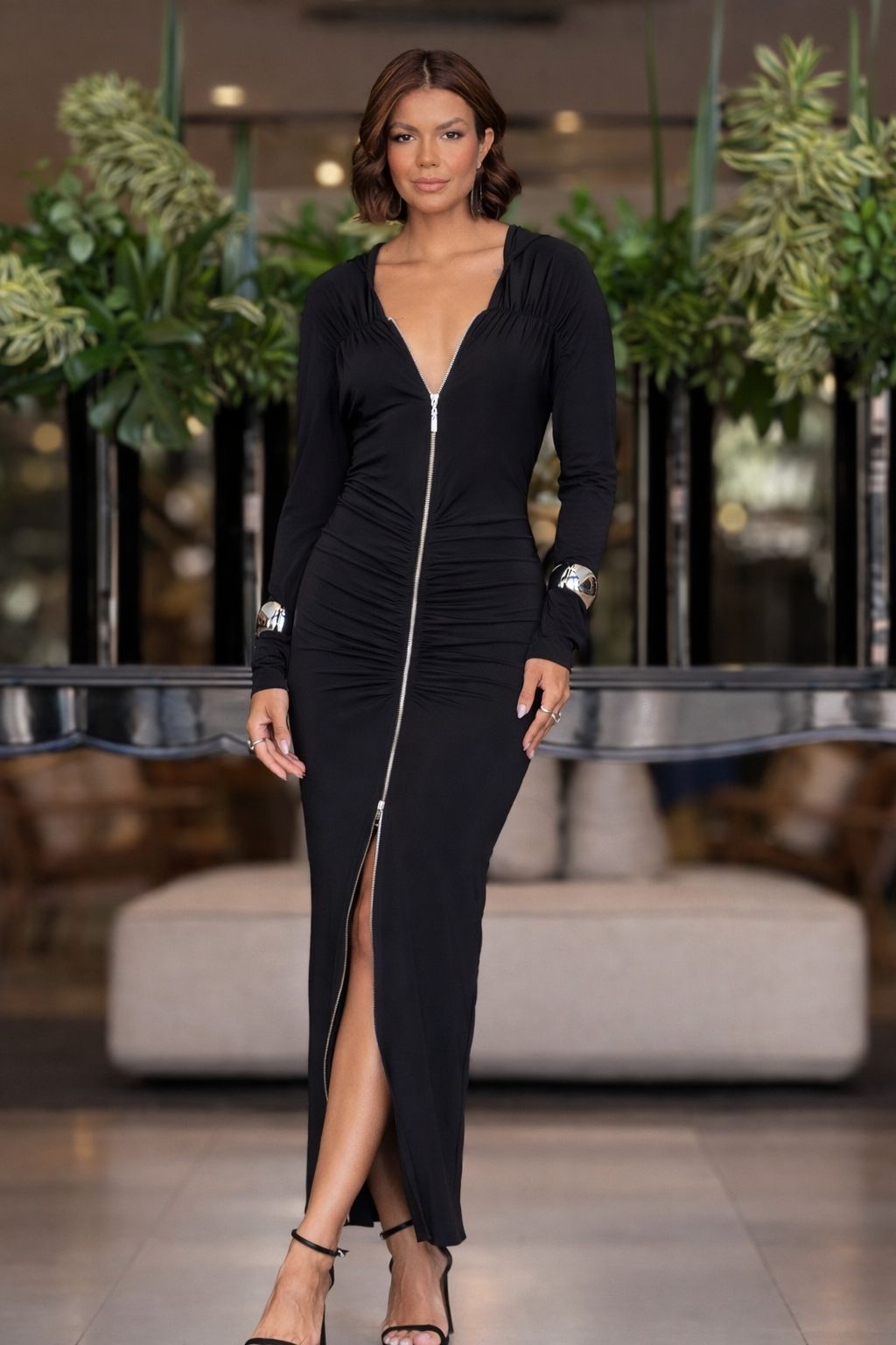 VESTIDO MIDI DE JERSEY COM CAPUZ - CAOS