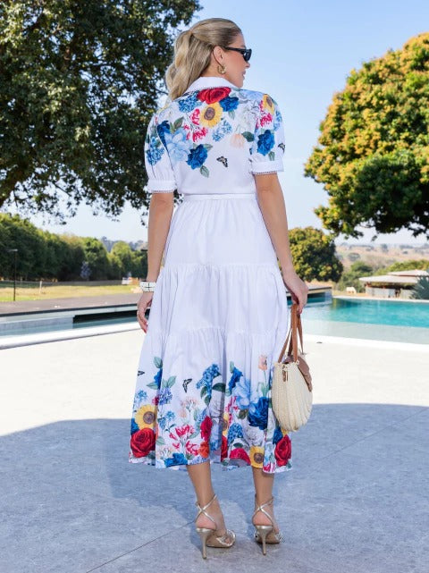 VESTIDO TRICOLINE CHEMISIER ESTAMPA FLORAL