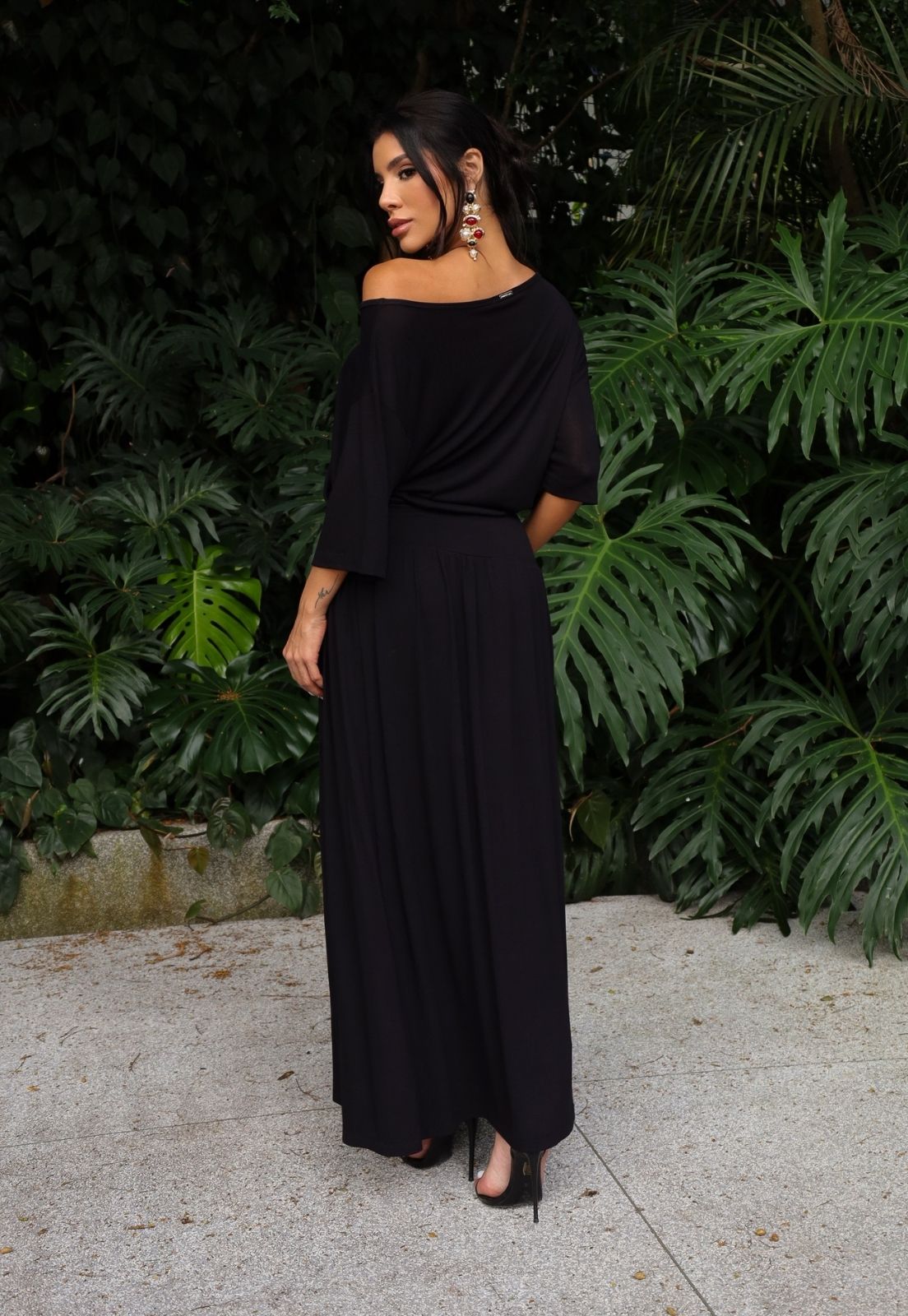 VESTIDO LONGO OMBRO A OMBRO C/ FENDA PRETO