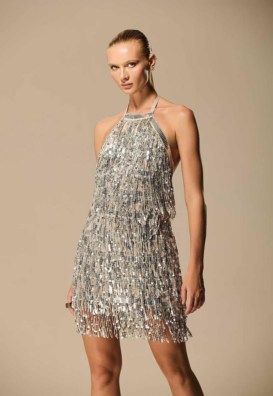 VESTIDO CURTO FRANJAS PAETÊ