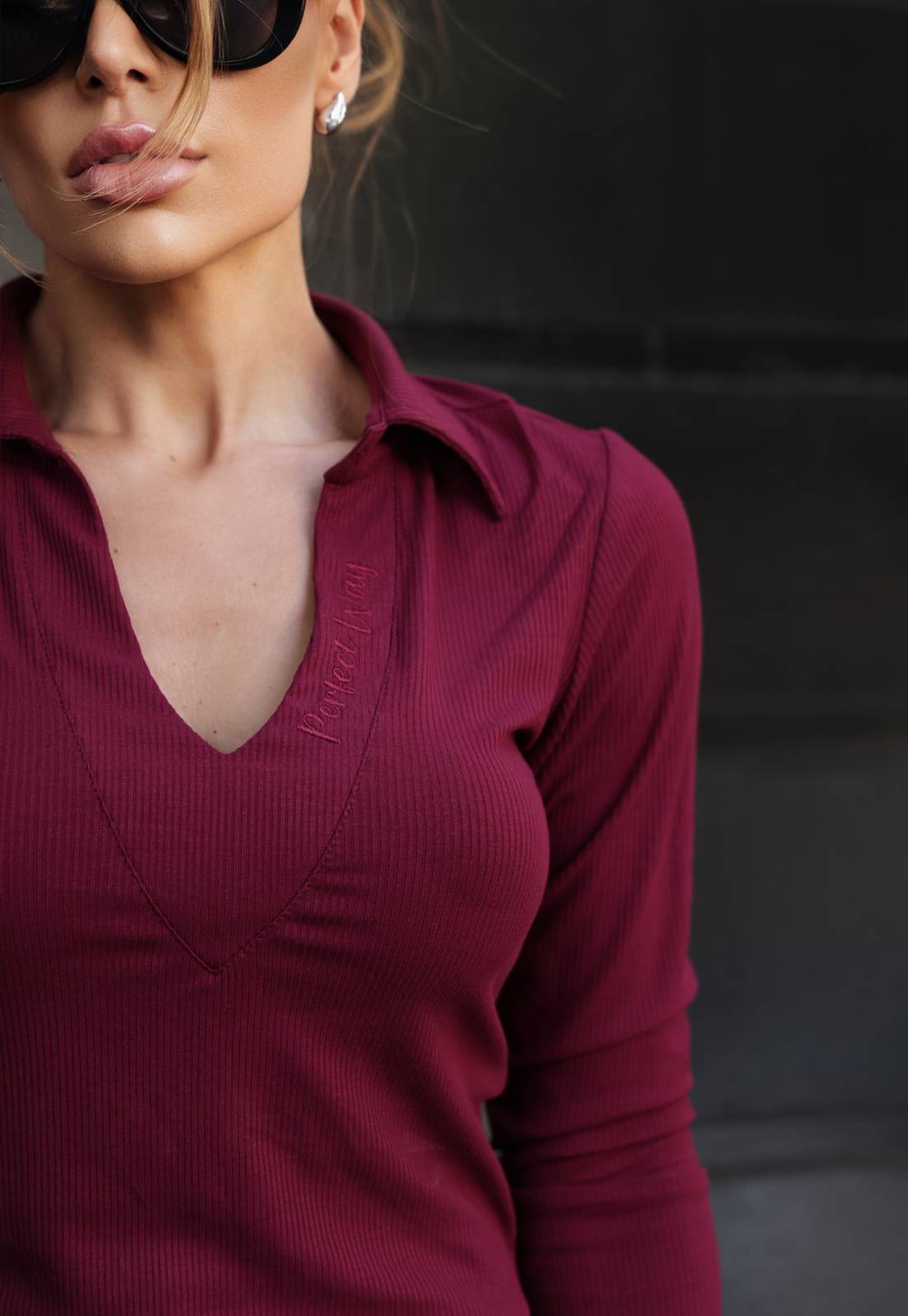 BLUSA C/ GOLA BORD INDUSTRIAL DECOTE FEMININA burgundy