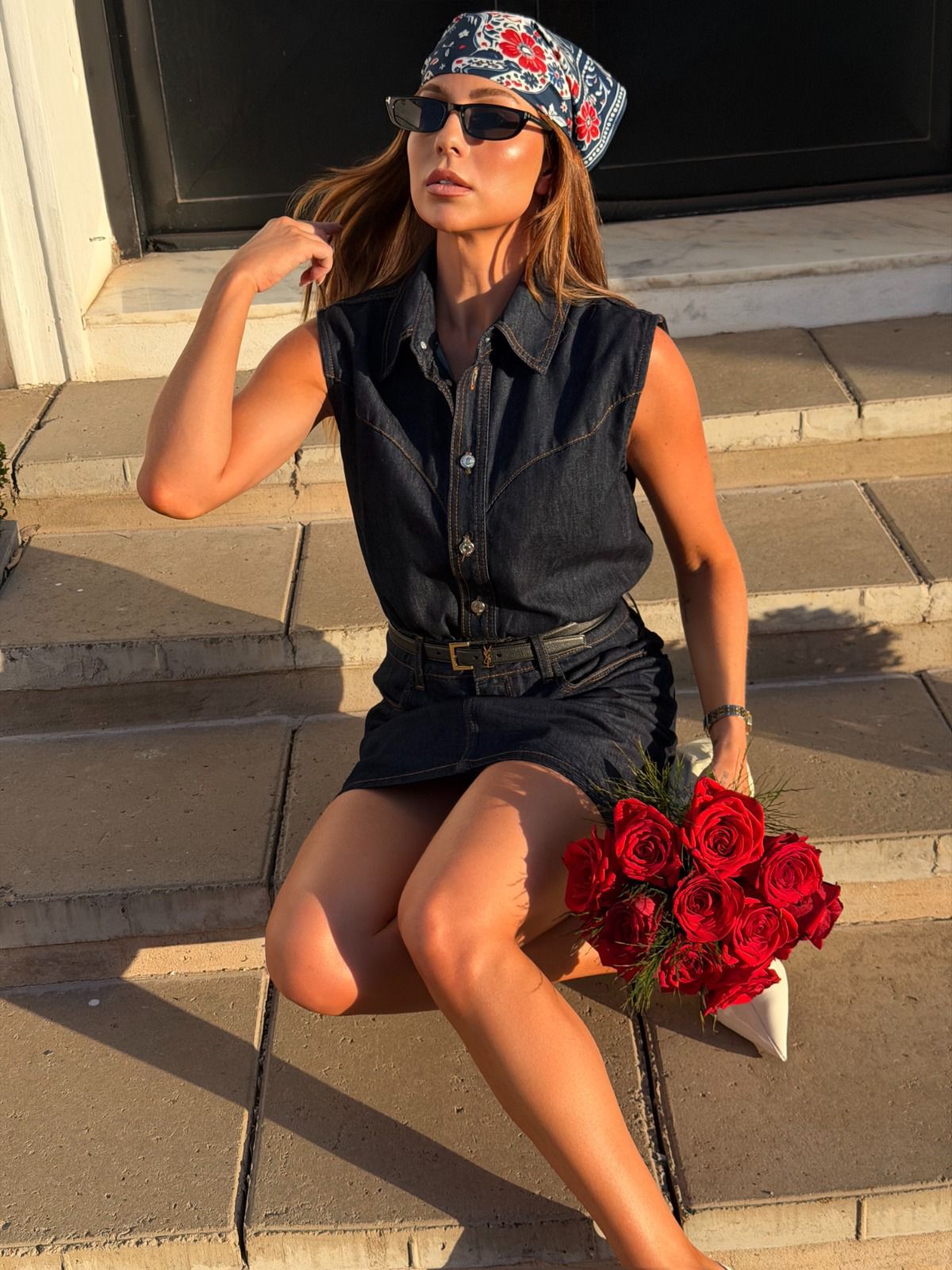 VESTIDO JEANS COM LENÇO
