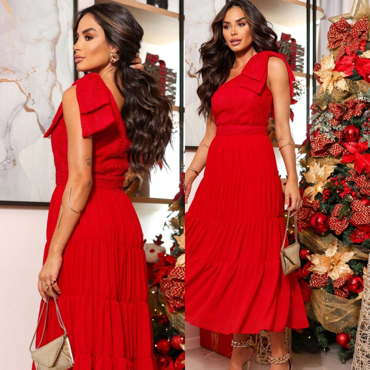 VESTIDO CHIFFON COM RENDA