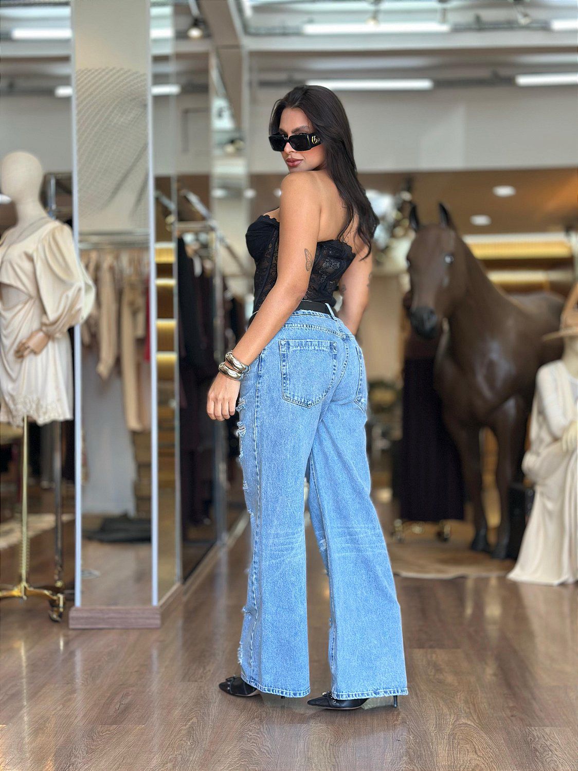 CALÇA PANTALONA COM RASGO FRENTE