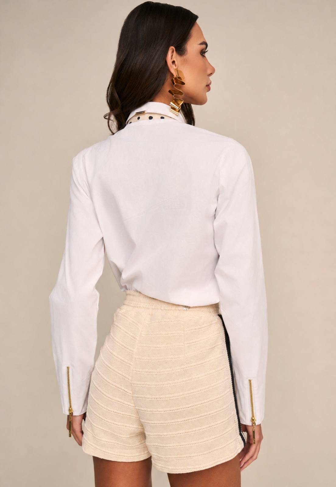 CAMISA C/ ZIPER PUNHOS , BOTAO FEMININA OFF WHITE