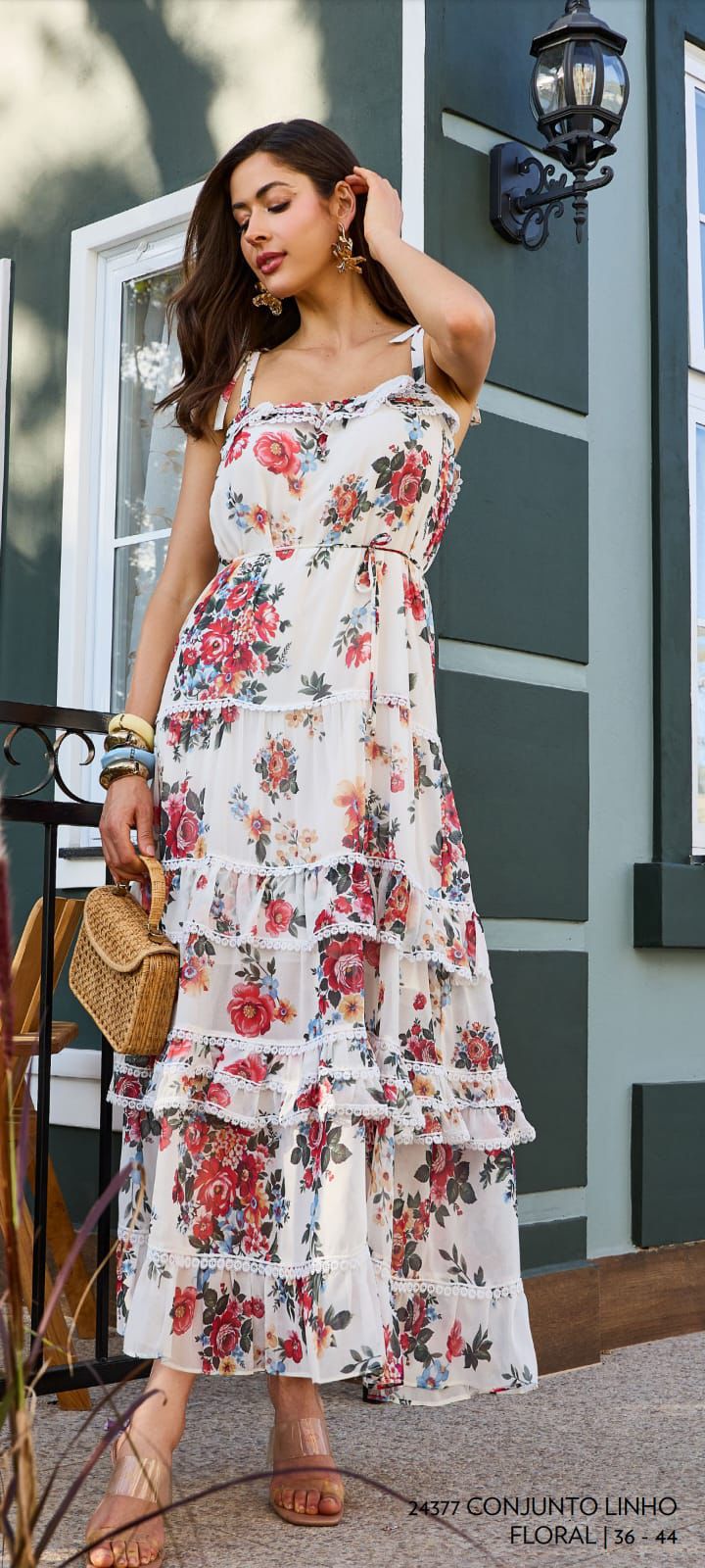 VESTIDO CHIFFON ESTAMPADO EM CAMADAS