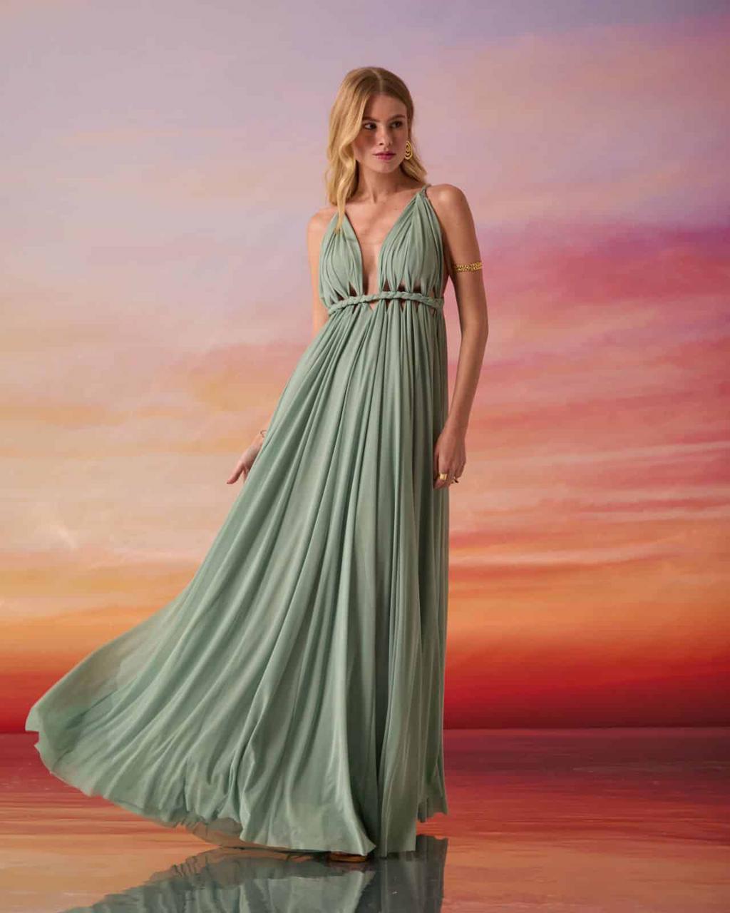 VESTIDO LONGO TANÇADO COM RECORTES