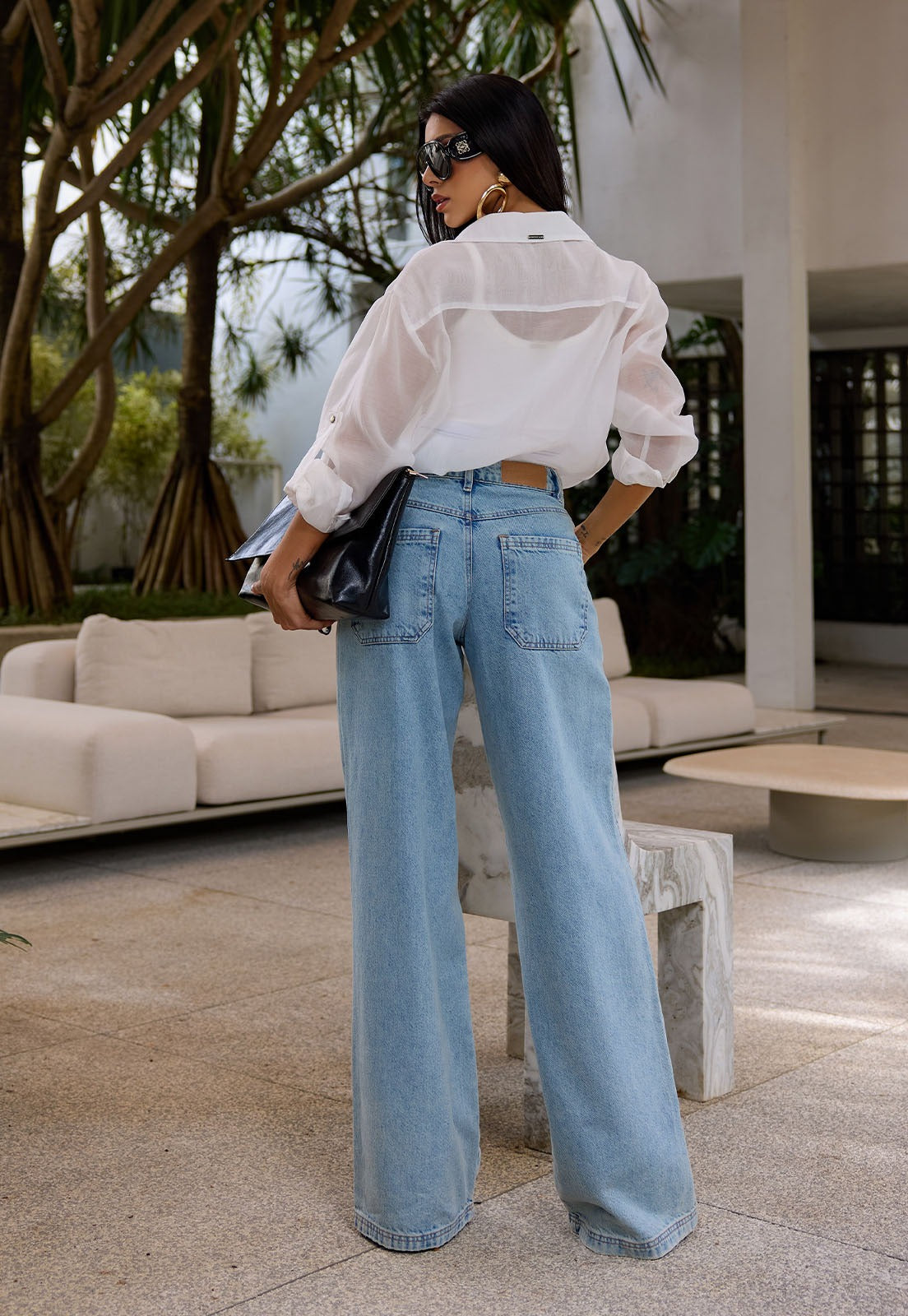 CAMISA TEC ORGANZA DET MARTINGALE C/ BOLSOS OFF WHITE