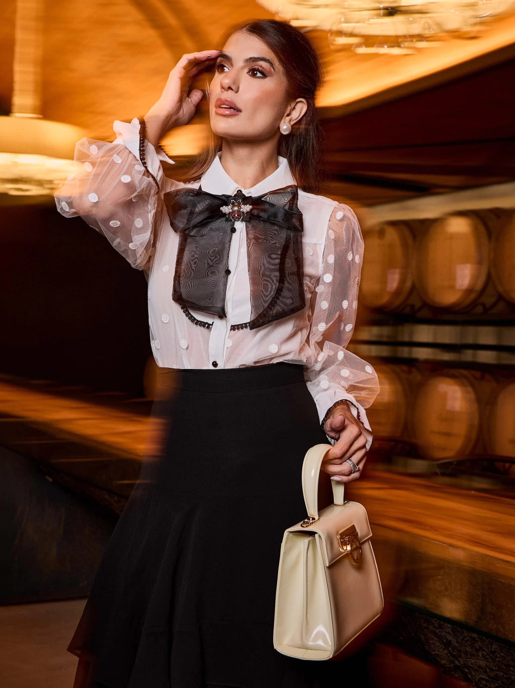 BLUSA TULE POA COM LAÇO DE ORGANZA
