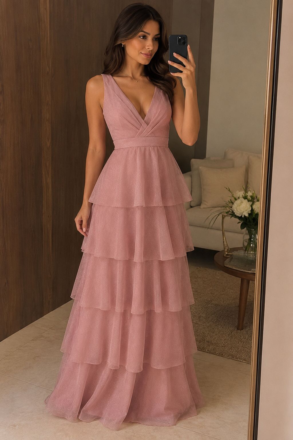 VESTIDO LONGO CAMADAS TULE NUDE