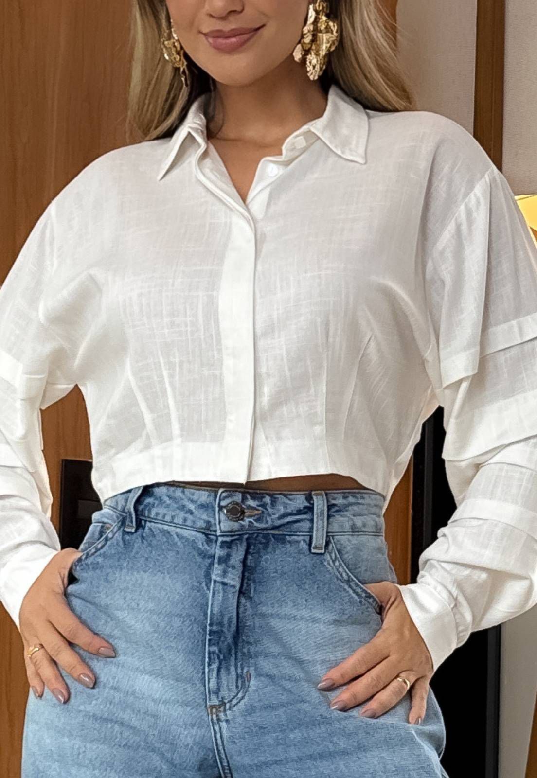 CAMISA CROPPED COM THOMAS FEMININA OFF WHITE