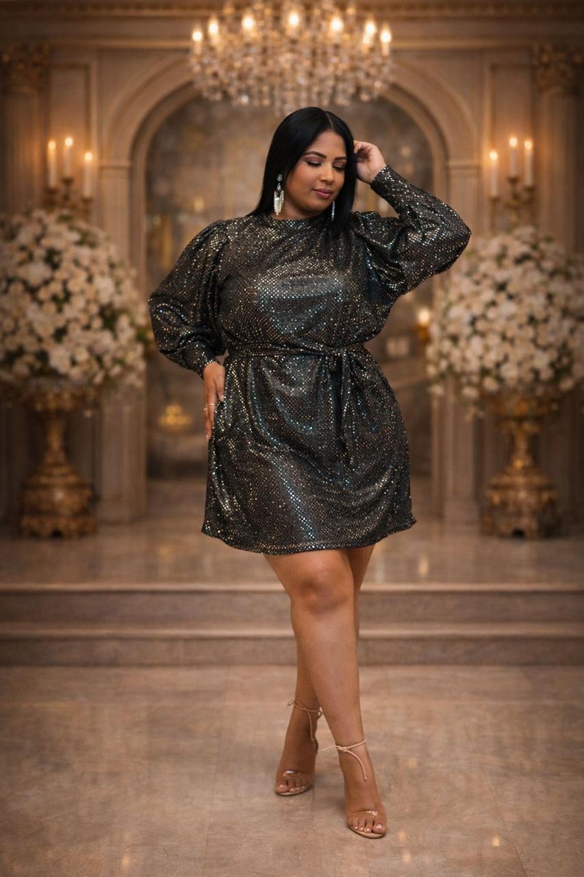 VESTIDO CURTO HOT FIZ  PRATA PRETO