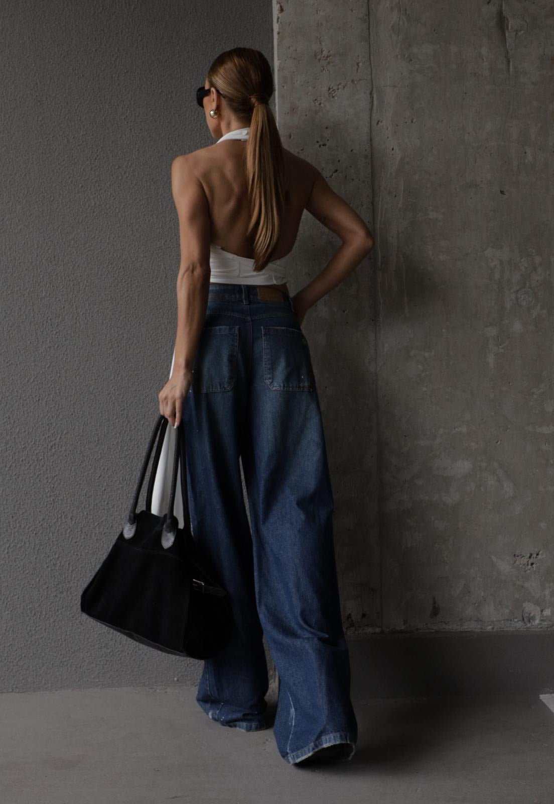 CALÇA COS ALTO JEANS DESTROYED FEMININA