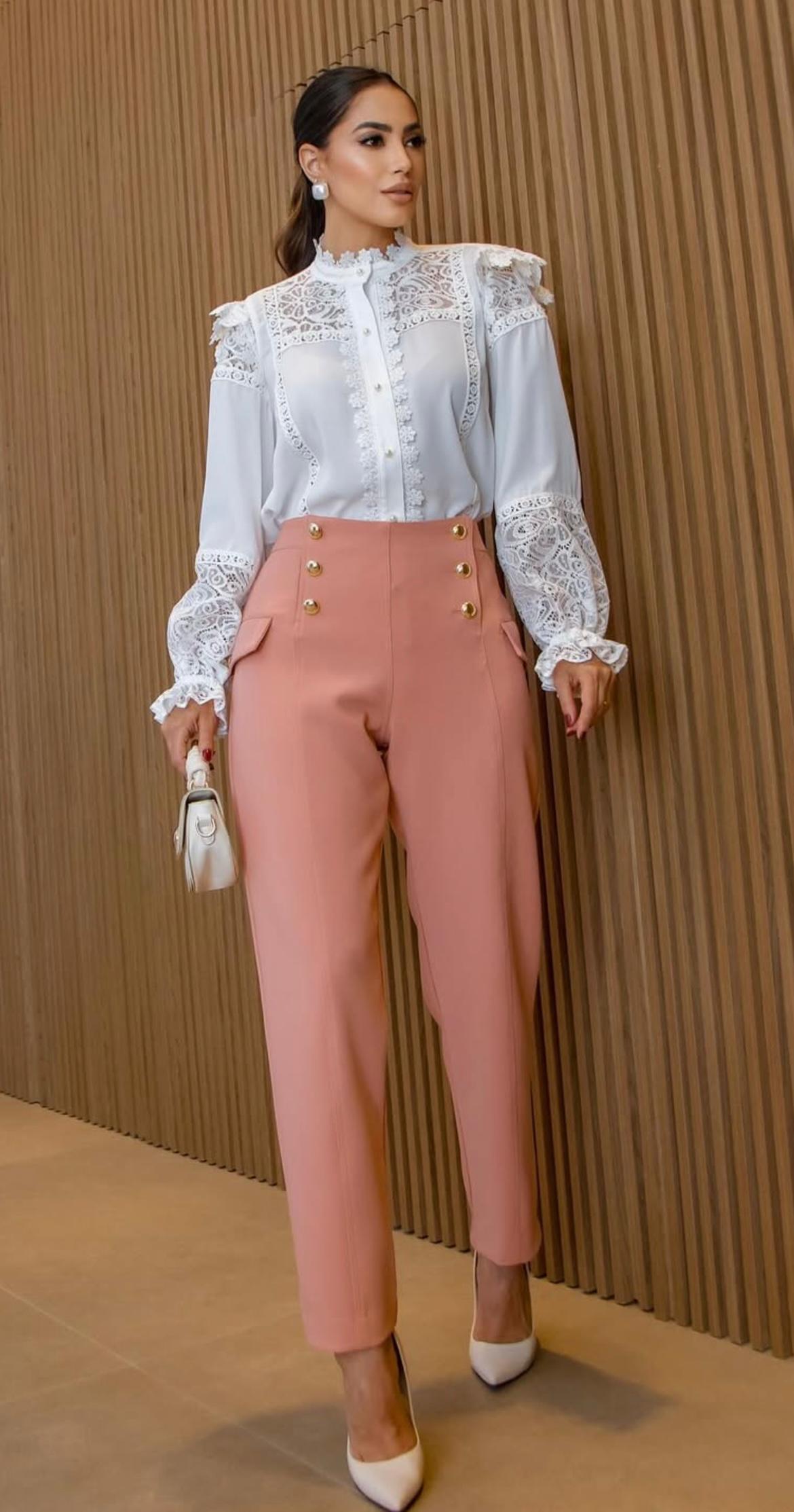 CALÇA ALFAIATARIA ROSA COM BOTÕES DOURADOS - LUZIA FAZZOLLI