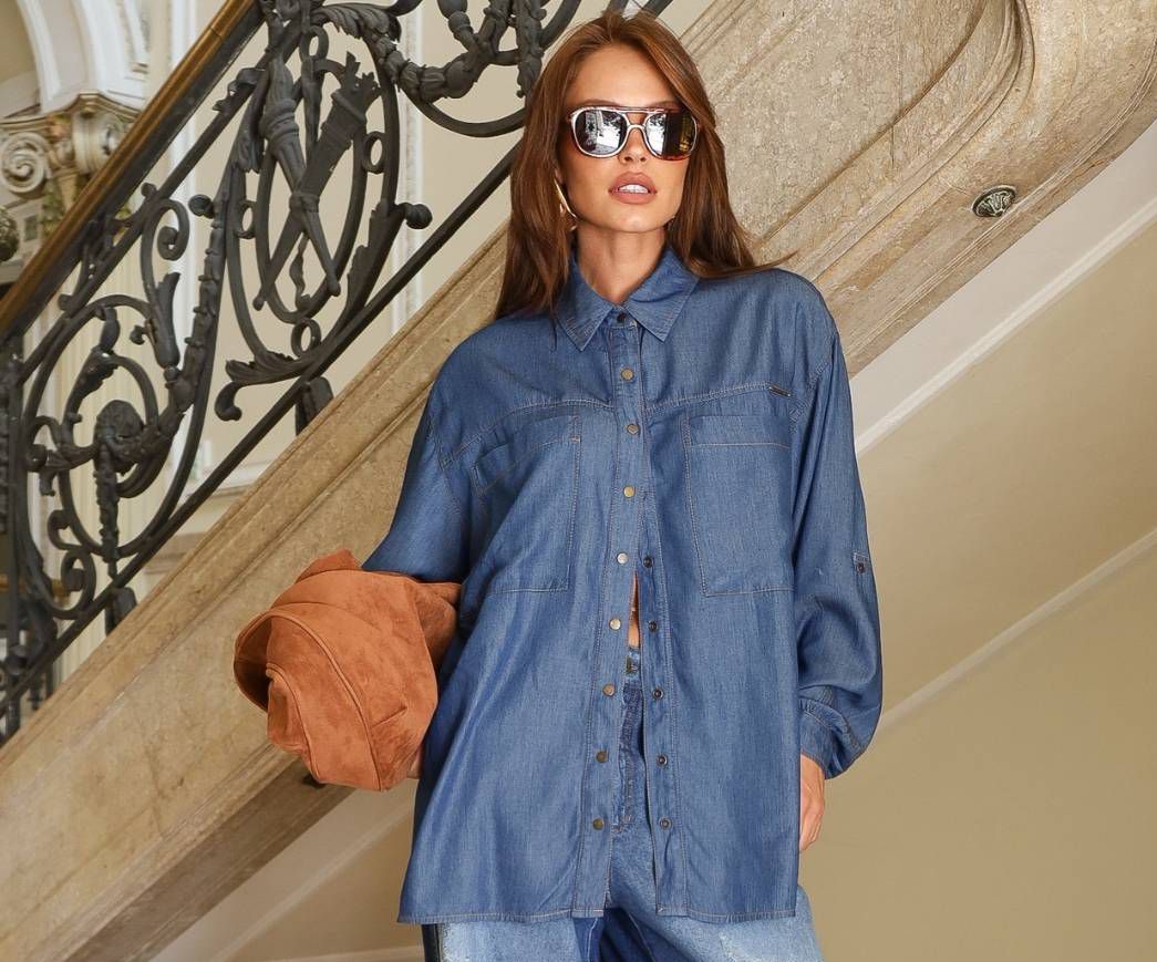 CAMISA JEANS FEMININA AZUL
