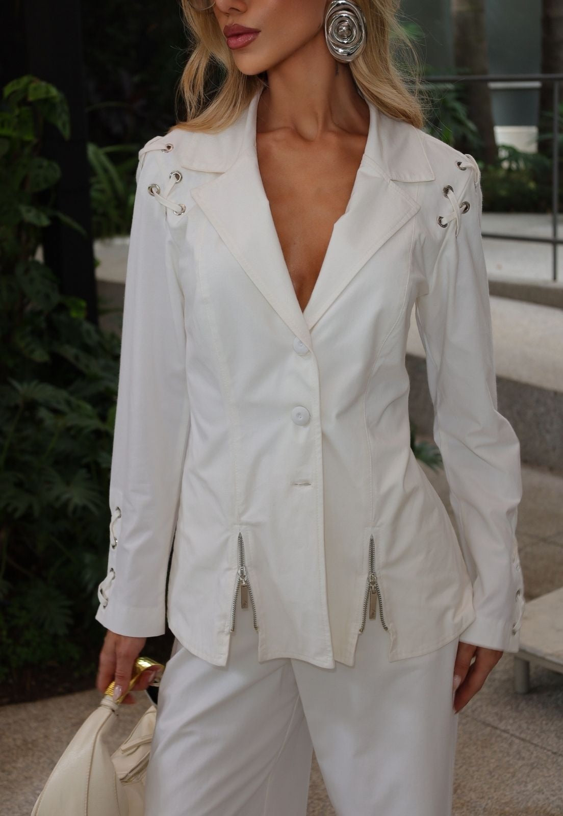 BLAZER DET TIRAS TRANÇADA FEMININO OFF WHITE