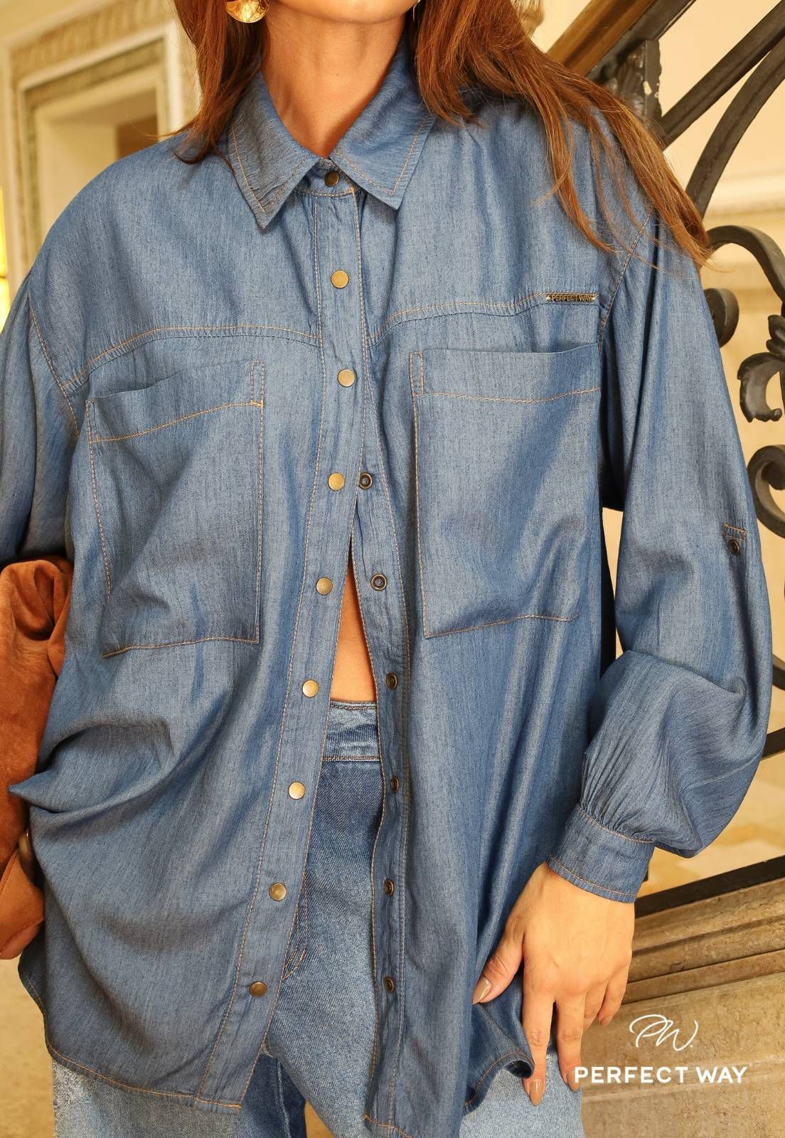 CAMISA JEANS FEMININA AZUL