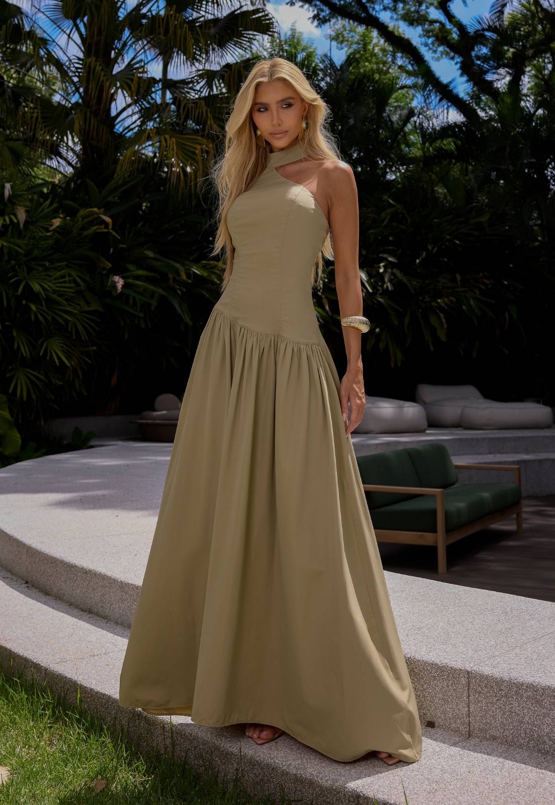 VESTIDO LONGO DECT ASSIMETRICO MATCHA