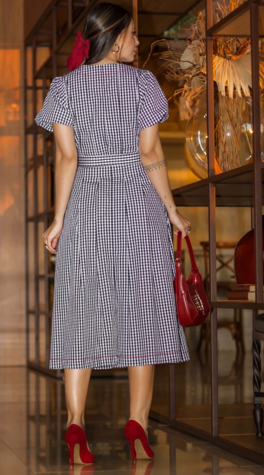 VESTIDO XADREZ MIDI EM TRICOLINE - LUZIA FAZZOLLI