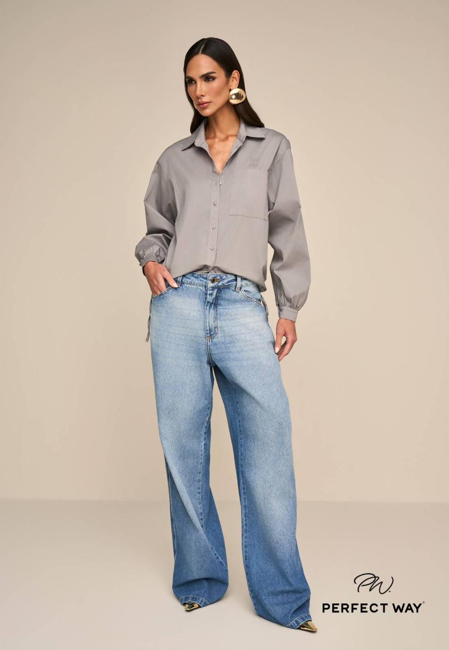 CAMISA BORD INDUTRIAL C/ COLISE FEMININA CINZA