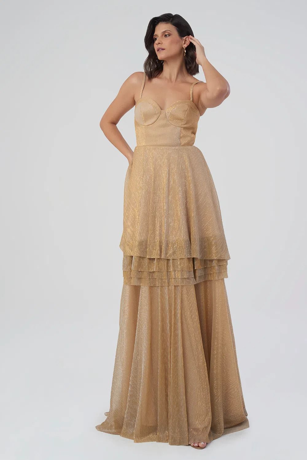 VESTIDO LONGO CAMADAS  DOURATO