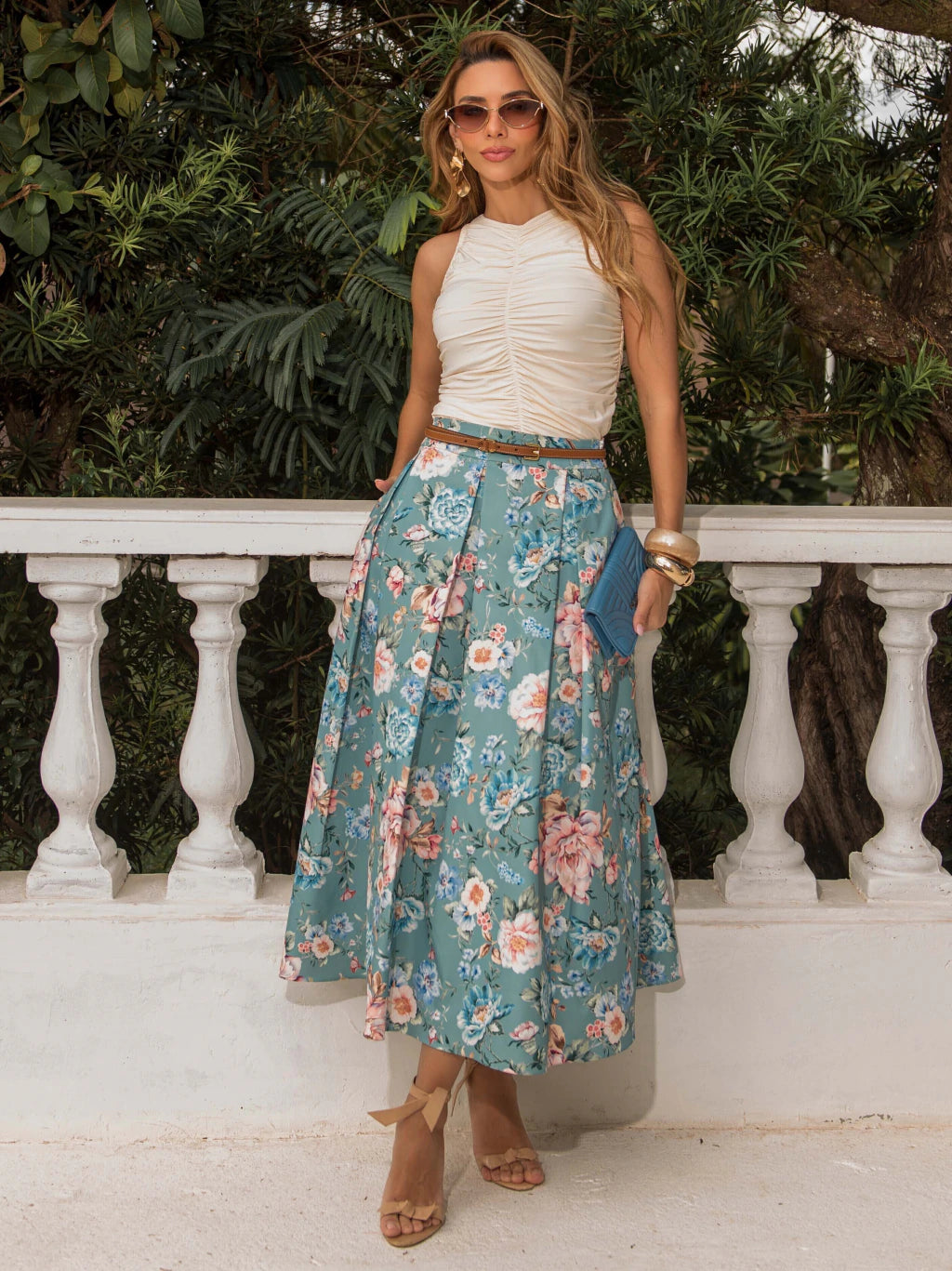 SAIA SARJA ESTAMPADA COM PREGAS