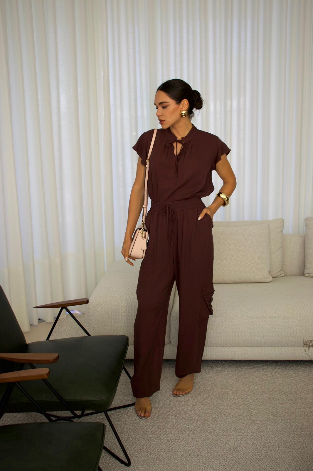 CALÇA JOGGER ELASTICO NA BARRA  /MARROM