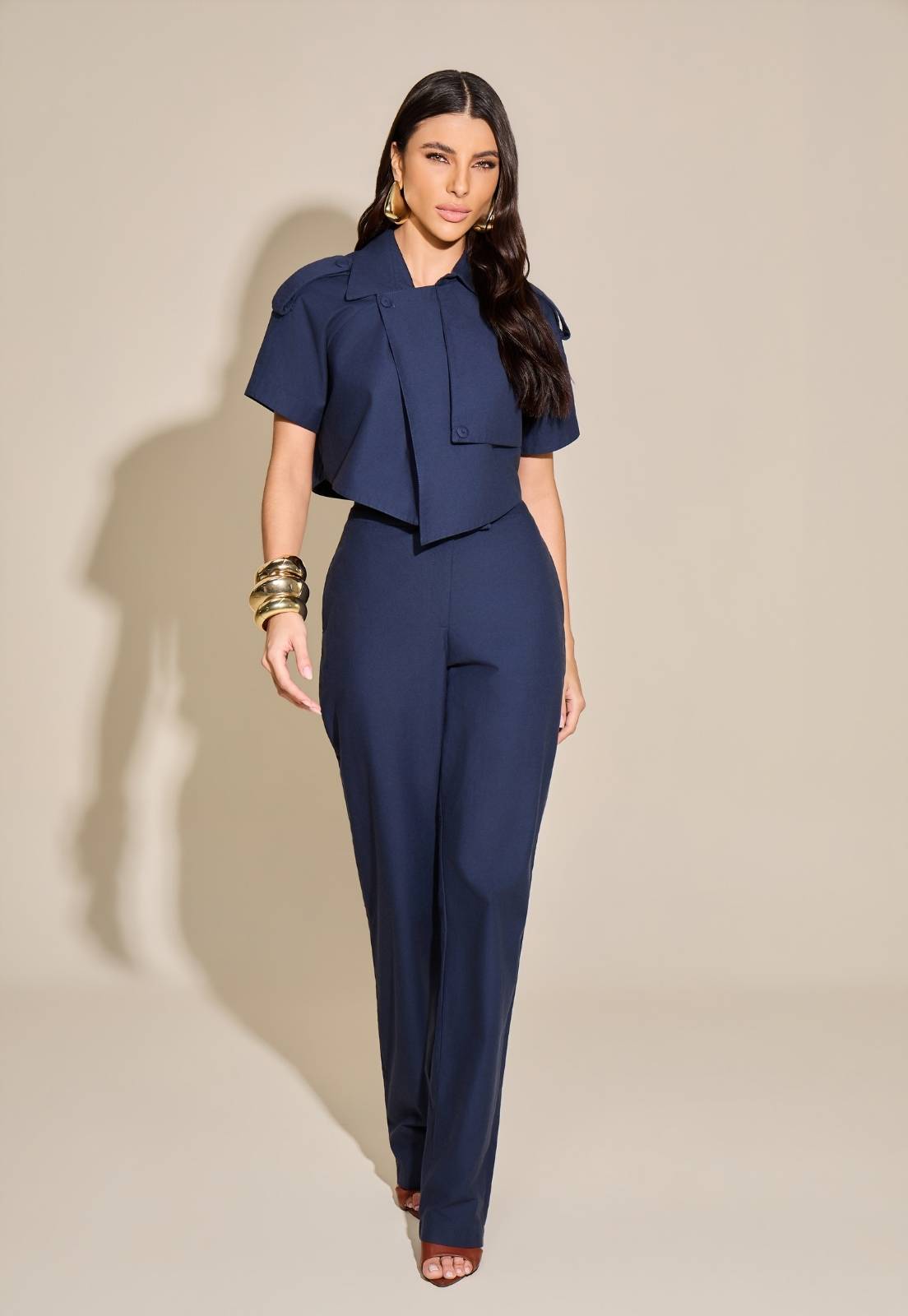 BLUSA CROPPED COM SOBREPOSIÇÕES FEMININO AZUL MARINHO
