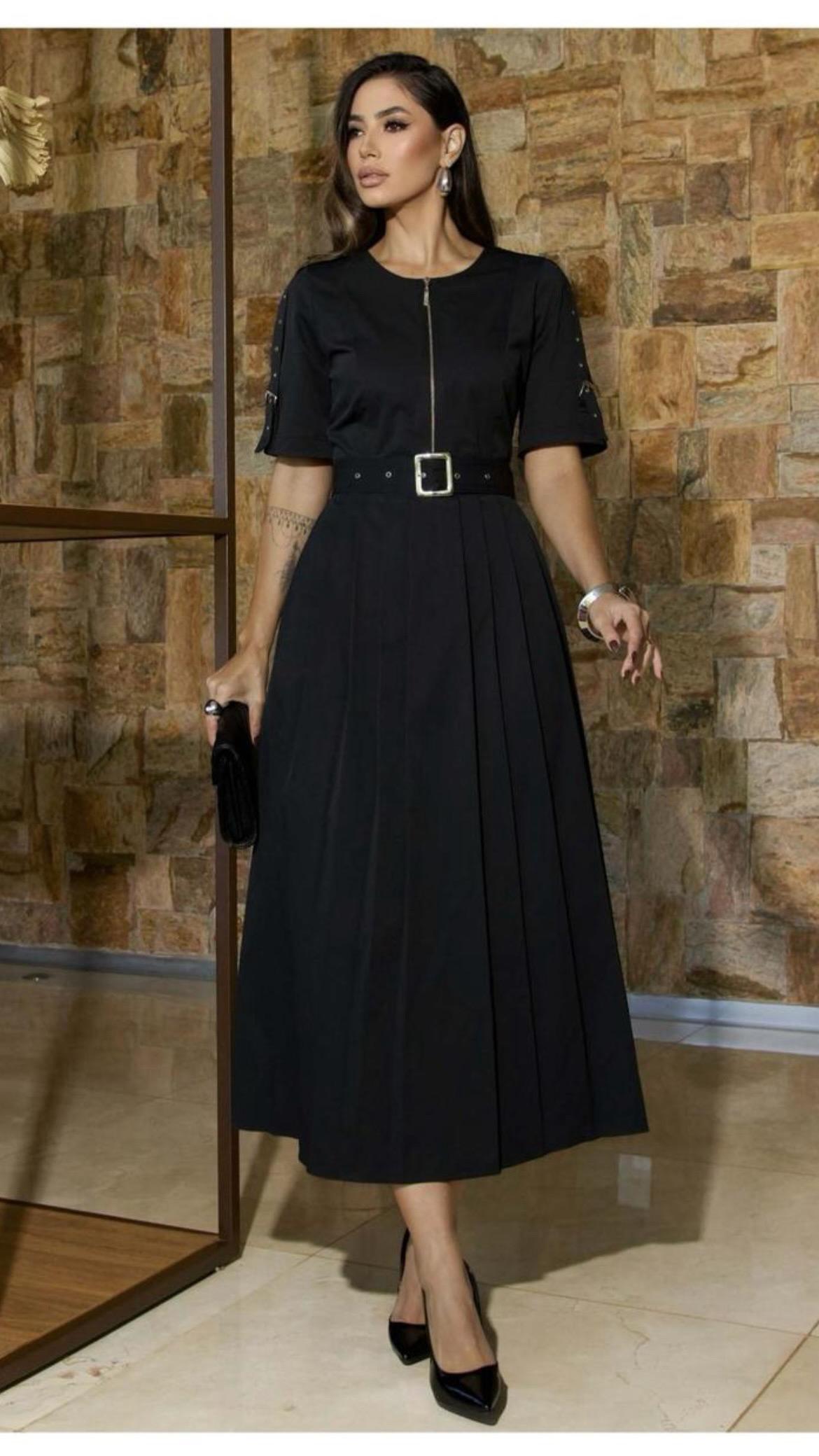 VESTIDO MIDI COM ZÍPER FRONTAL + CINTO COM FIVELA - LUZIA FAZZOLLI