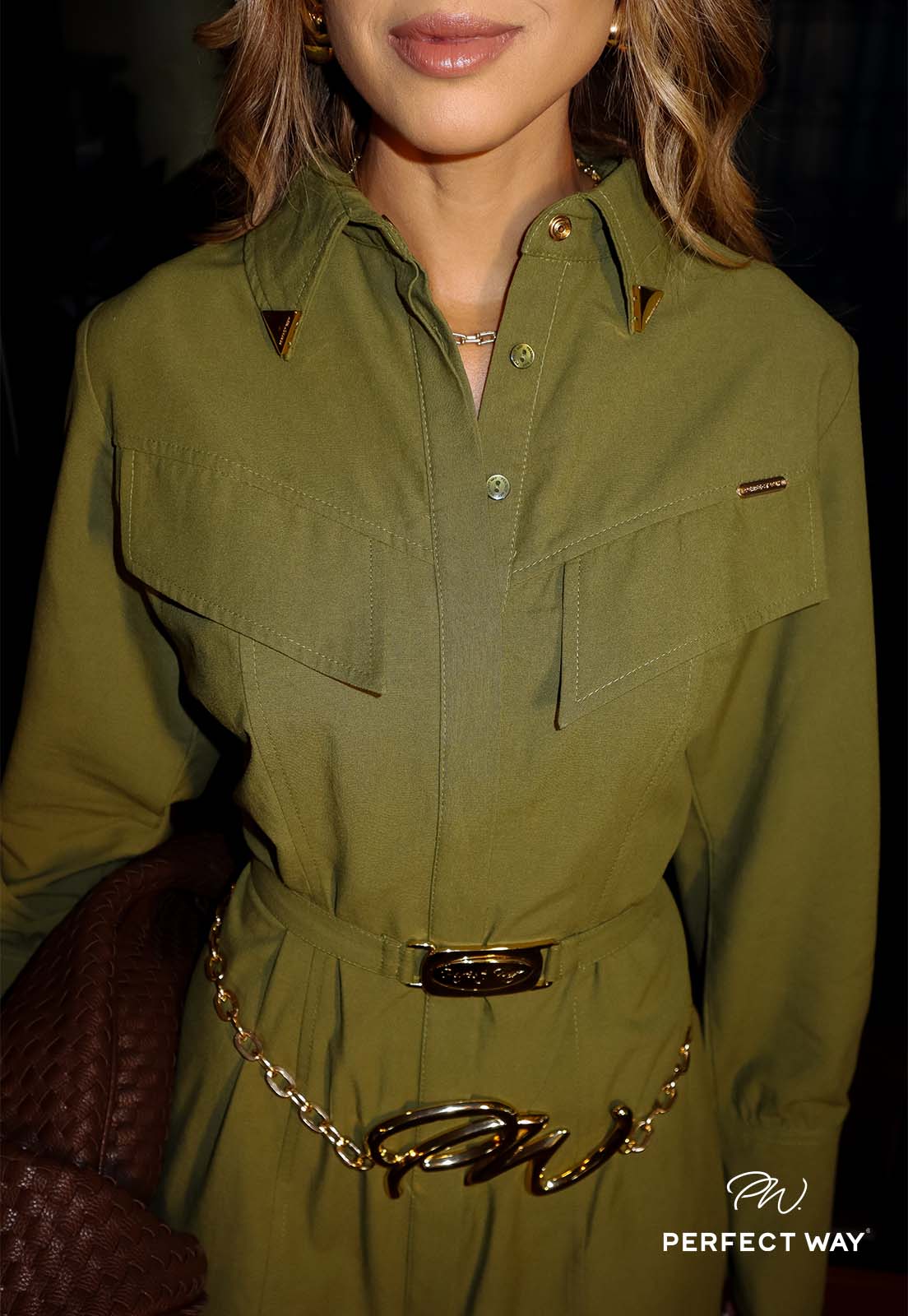 CHEMISE FEMININO + FAIXA COM FIVELA ERDE FOLHA - PERFECT WAY
