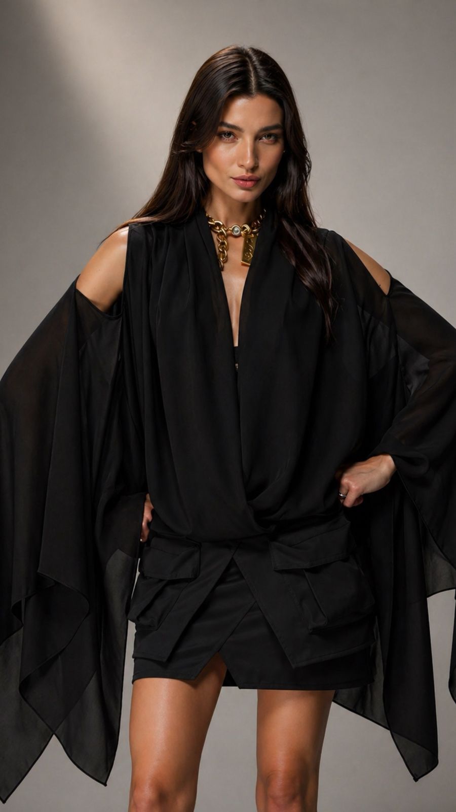 BLUSA BOHO MAXI OVERSIZED COM PONTAS E OMBROS VAZADOS