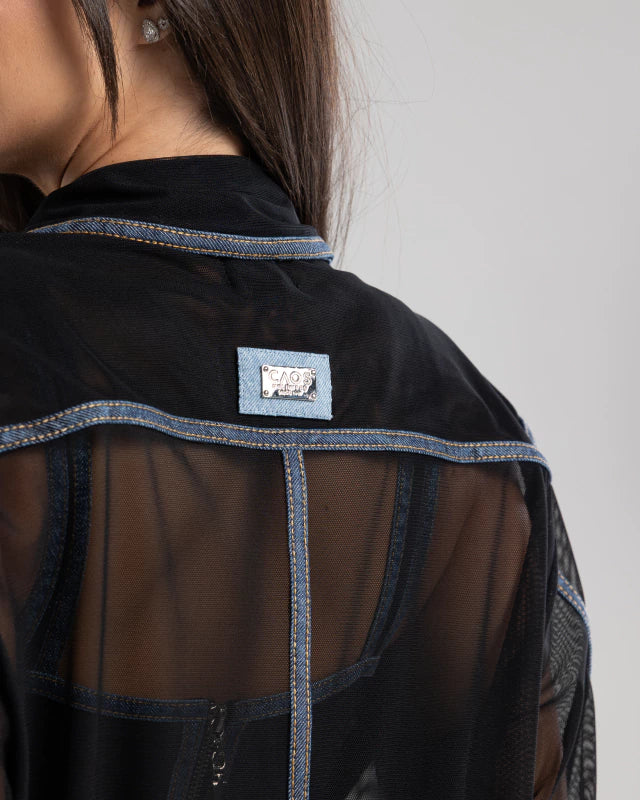 JAQUETA CAOS DE TULE COM VIES JEANS - PRETO