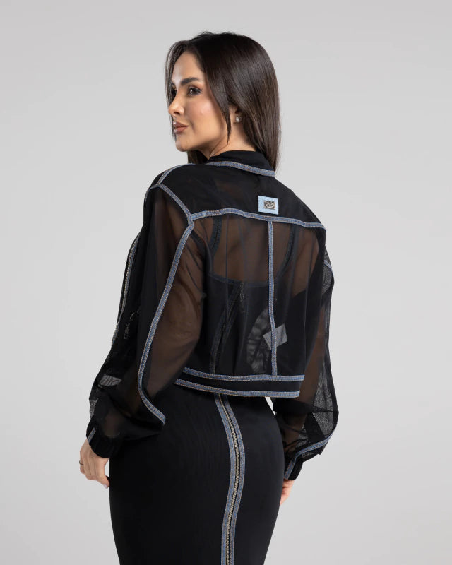 JAQUETA CAOS DE TULE COM VIES JEANS - PRETO