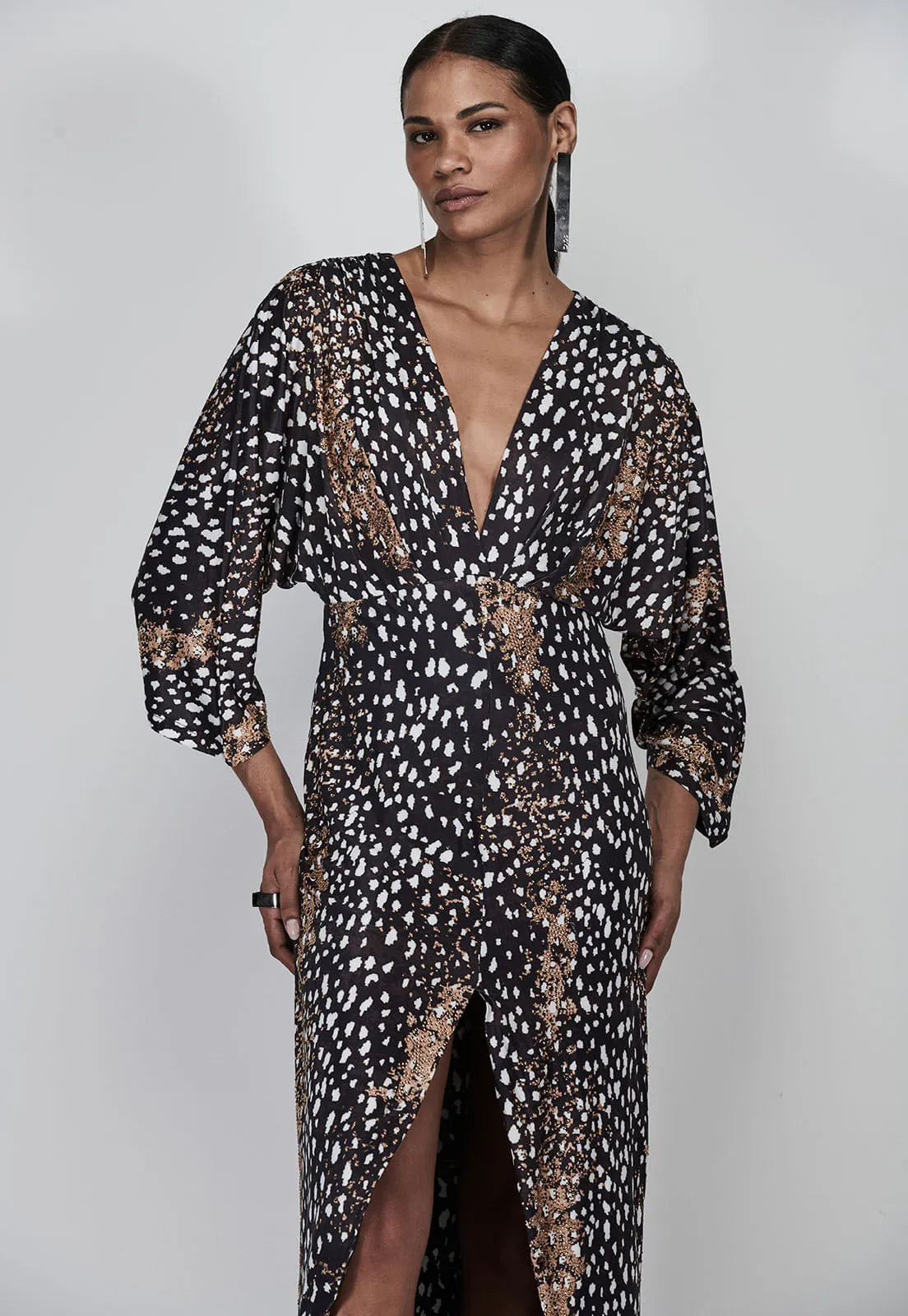 VESTIDO LONGO DE JERSEY LEOPARD COM TRANSFER - CAOS