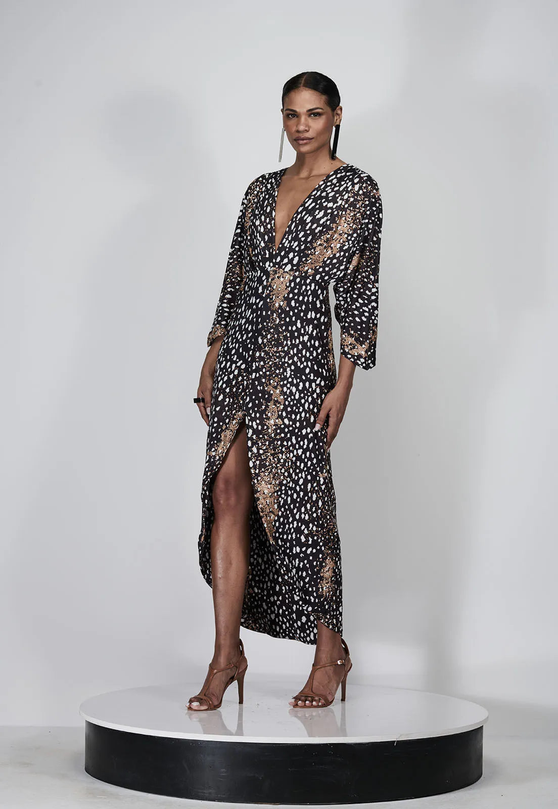 VESTIDO LONGO DE JERSEY LEOPARD COM TRANSFER - CAOS