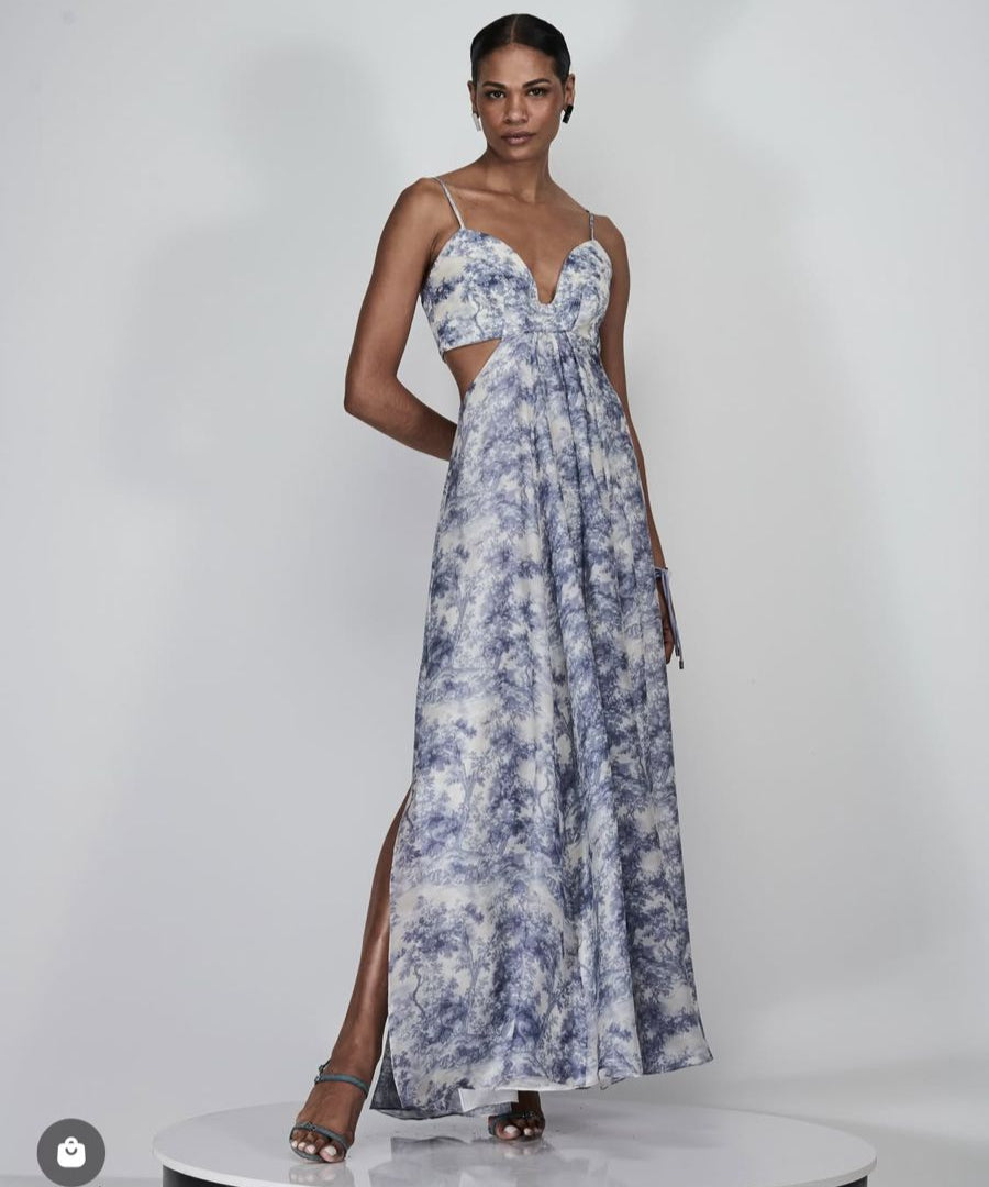 VESTIDO LONGO MIX TEXTURAS TOILE ESTAMPADO