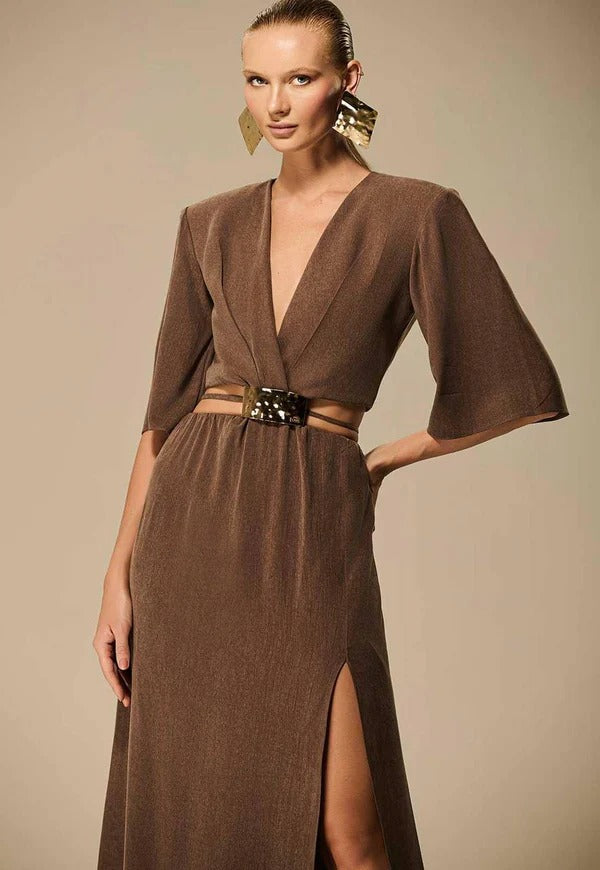 Vestido passante martelado rolote cintura