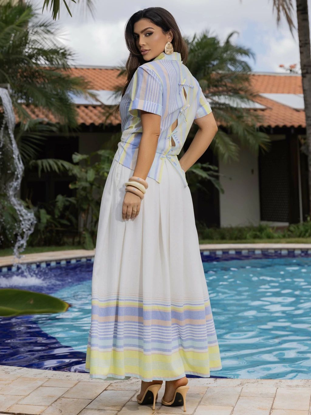 CONJUNTO VOIL E LINHO LISTRADO