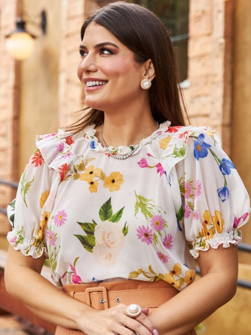 BLUSA CHIFFON ESTAMPADO BABADOS
