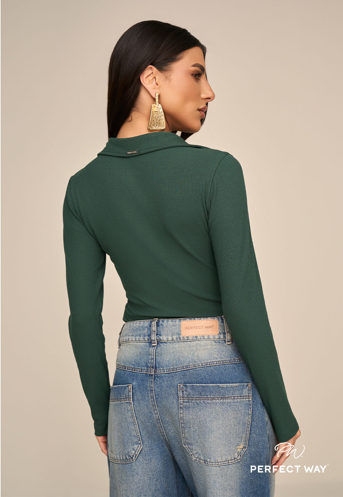BLUSA C/ GOLA BORD INDUSTRIAL DECOTE FEMININA VERDE