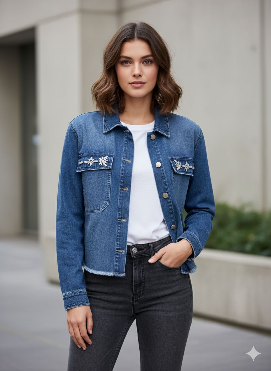 CAMISA JEANS C/ BROCHES BOLSOS