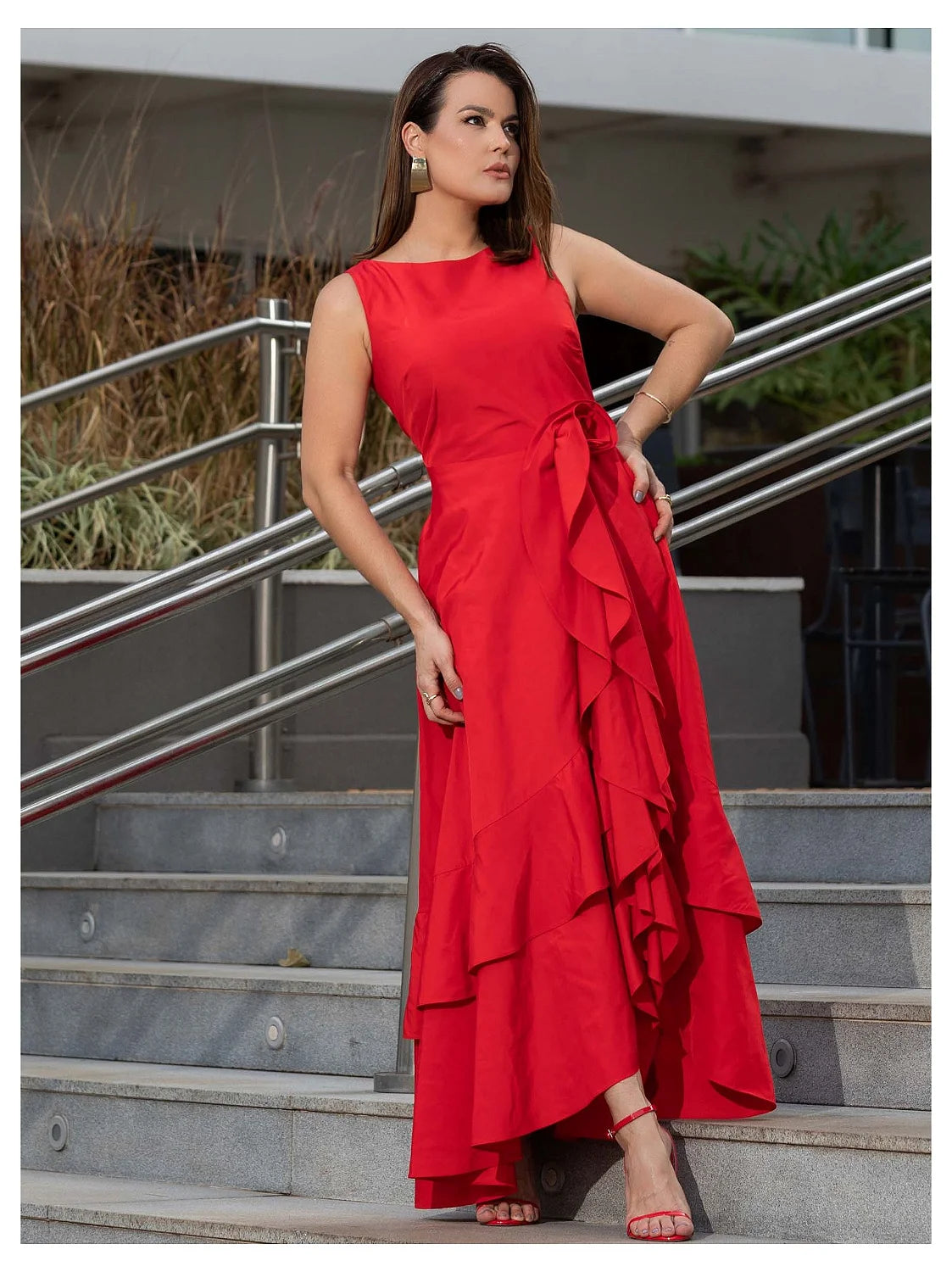 VESTIDO COM BABADOS ASSIMÉTRICOS - LUZIA FAZZOLLI