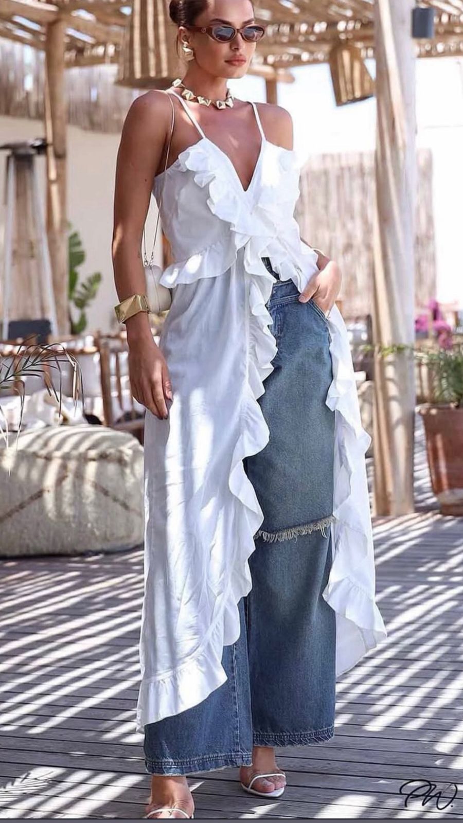 BLUSA ALONGADA COM BABADOS