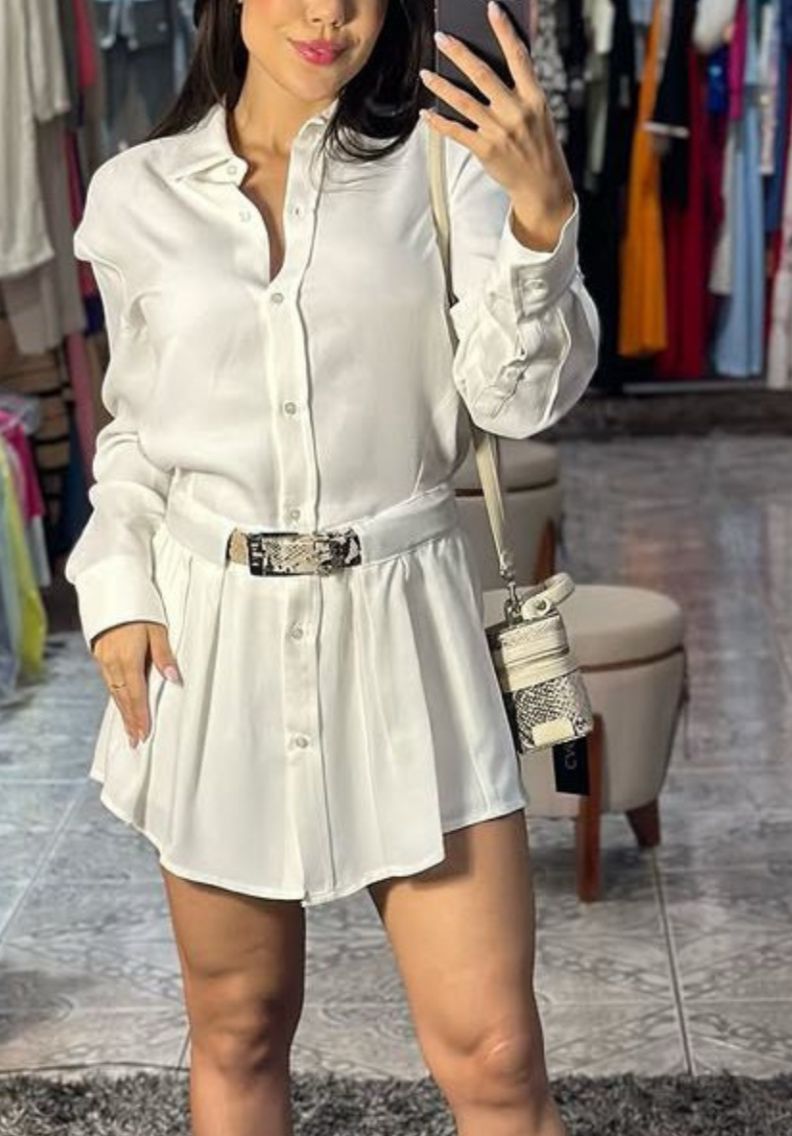 MACACÃO CAMISARIA BRANCO + CINTO ANIMAL PRINT - CAOS