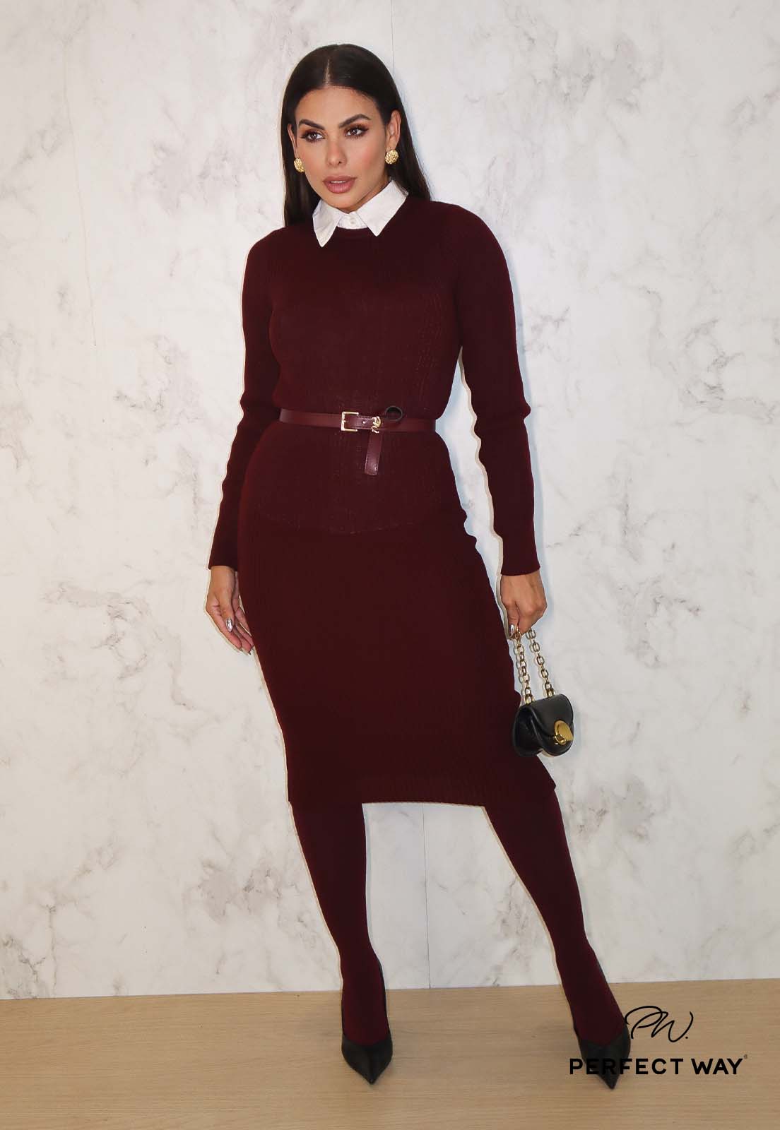 VESTIDO MIDI DE TRICÔ VINHO - PERFECT WAY
