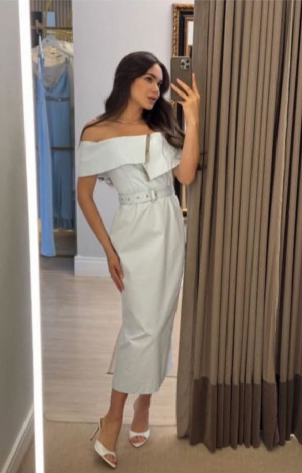 VESTIDO MIDI OMBRO A OMBRO COM CINTO FORRADO - CAOS