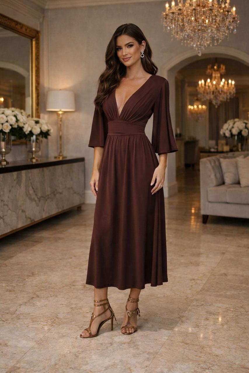 Vestido decote v pala prene