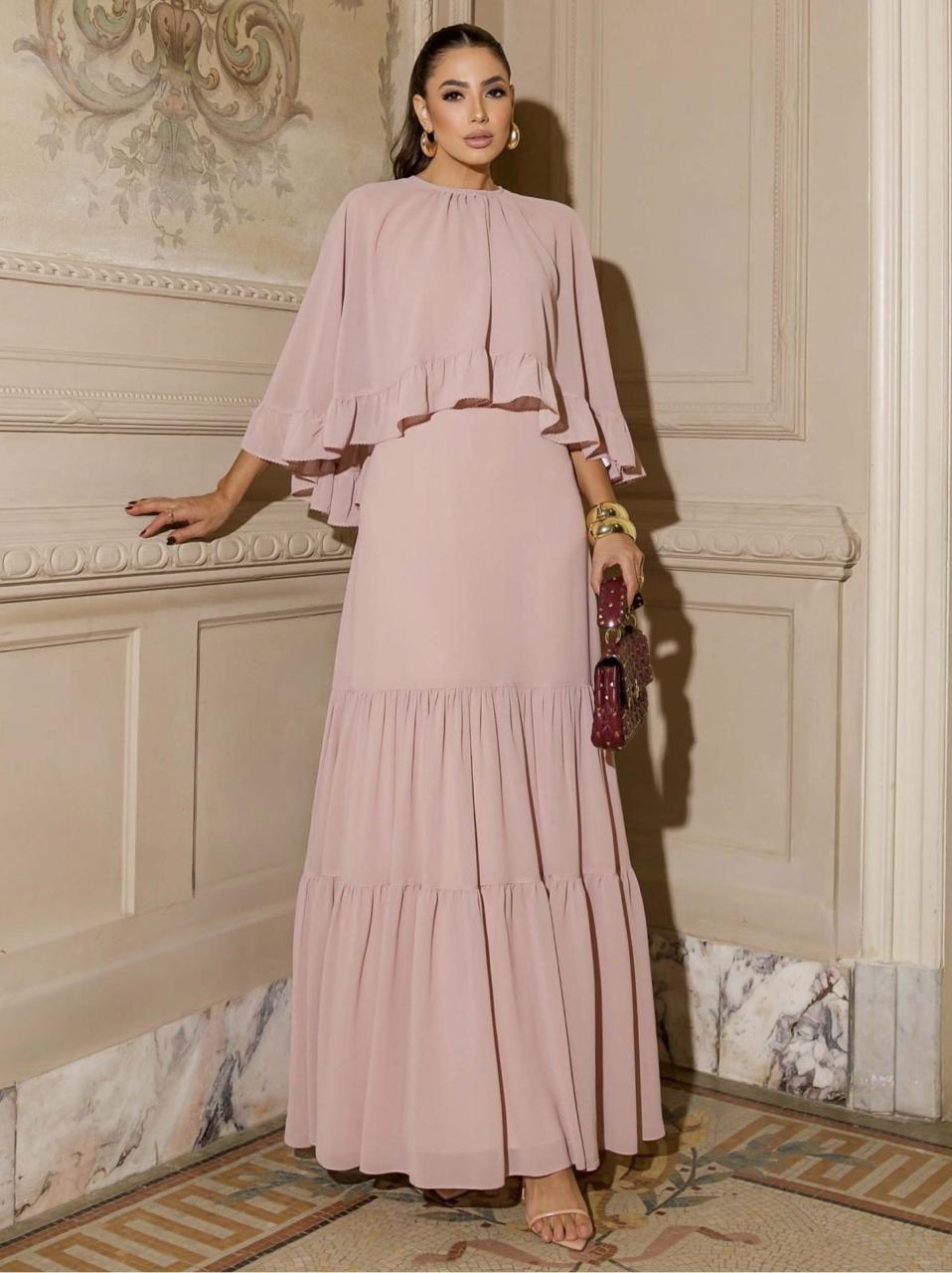 VESTIDO LONGO COM SOBREPOSIÇÃO REMOVÍVEL - LUZIA FAZZOLLI